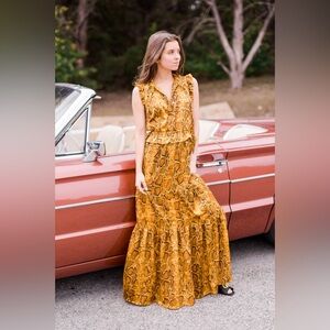 256. THML Snake Print Women Maxi Dress - Brown and Tan Size Extra Small